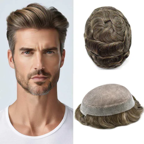 Vista 35 de Toupee For Men Hair Piece Fine Mono Hair System For Men Human Hair Mens Toupee Hair Piece For Men Hair Replacement Protesis Capilar 8x10 Medium