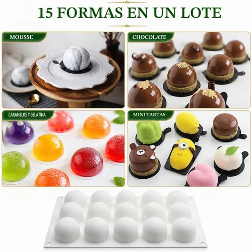 Vista 5 de Molde de esfera de silicona de 15 cavidades, 1.65 pulgadas Mini molde redondo para pastel de mousse para chocolate, trufas, gelatina, pudín y helado