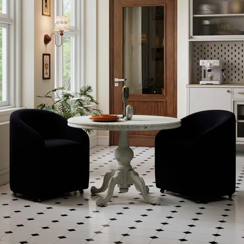Vista 8 de Sillas de comedor de barril con ruedas, sillas tapizadas de lino beige para comedor y cocina, sillón lateral moderno con ruedas para dormitorio