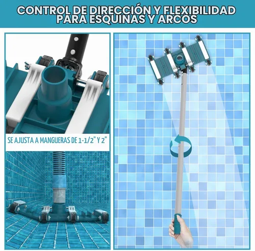 Vista 4 de POOLWHALE - Kit de limpieza de piscina con aspiradora, red de piscina y cepillo con poste Pool Leaf SKimmer Rake Net and Pole, Pool Vacuum Head
