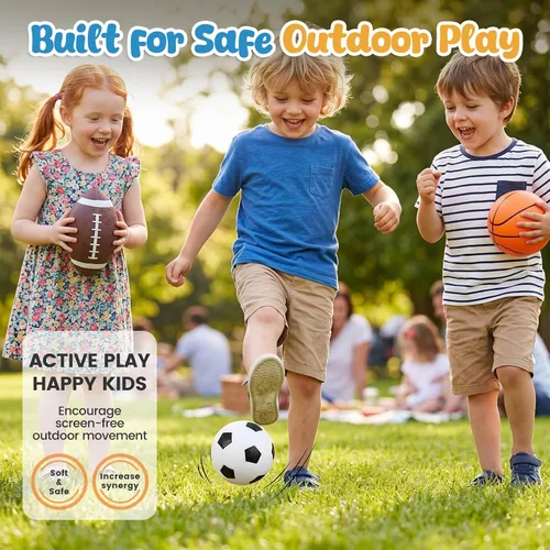 Vista 6 de Shindel Paquete de 3 pelotas deportivas, pelota de fútbol de 5 pulgadas, baloncesto y balones de fútbol americano de 7 pulgadas para niños
