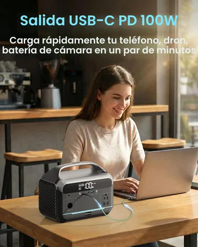 Vista 5 de Estación de energía portátil de 600W (pico de 1200W), generador solar de 288Wh (90,000mAh) con batería LiFePO4 y salidas de CA, carga rápida de 1.7H