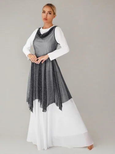 Vista 6 de Women Worship Praise Dance Tunic Glittery See-Through Lyrical Dance Dress Negro
