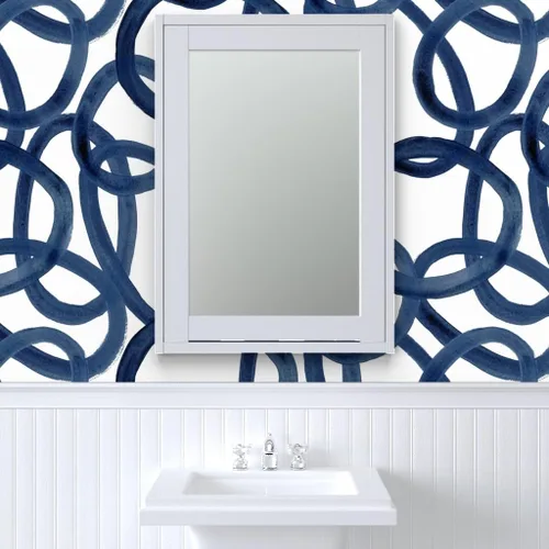 Vista 9 de Muestras de papel tapiz autoadhesivo – Círculos extra grandes, color azul marino y blanco, papel pintado extraíble personalizado por Spoonflower