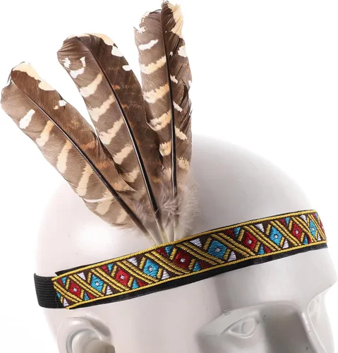 Vista 7 de Diadema de plumas con decoración de corona, tocado de estilo étnico, tocados indios, tocados bohemios, accesorios para el cabello de nativos