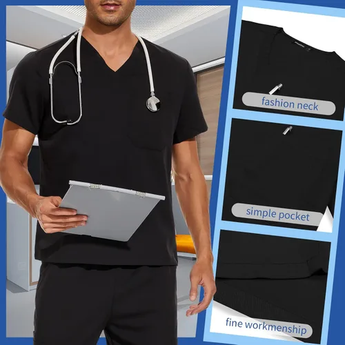 Vista 4 de niaahinn Conjunto de ropa quirúrgica para hombre y mujer, uniforme médico, unisex, ropa de trabajo, camiseta y pantalón clásico