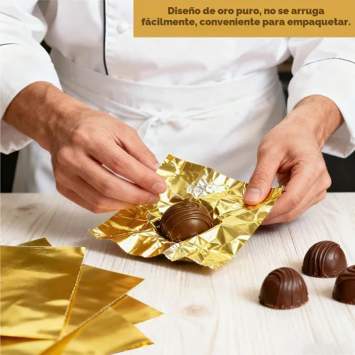 Vista 5 de Envolturas de chocolate, 100 unidades, 7.9 x 7.9 pulgadas, papel de regalo 100 envoltorios de lámina dorada · 105 calcomanías · cuadrados de 7.9 x