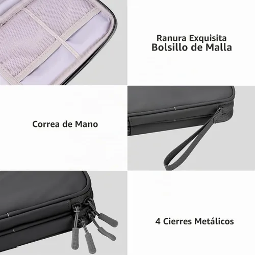 Vista 4 de Cables - Organizador de viaje para hombres y mujeres, para organizar y almacenar accesorios tecnológicos, cables electrónicos (negro, PU-M)