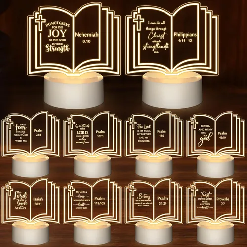 Vista 8 de VIHOSE 10 juegos de regalo cristiano a granel para mujeres, luz nocturna de acrílico inspiradora religiosa con versículos bíblicos grabados