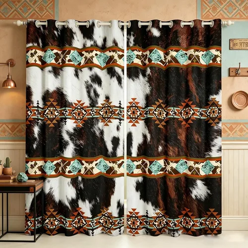 Vista 15 de Cortinas opacas de estilo bohemio occidental de 76 x 45 pulgadas, cortinas y cortinas de atrapasueños de vaca, cortinas del suroeste, cortinas