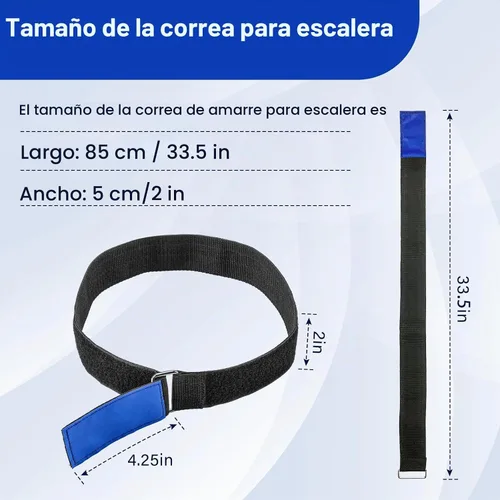 Vista 2 de Correas de amarre para escalera, correa de escalera reutilizable, correa de almacenamiento ajustable multiusos con gancho y bucle de nailon, correas