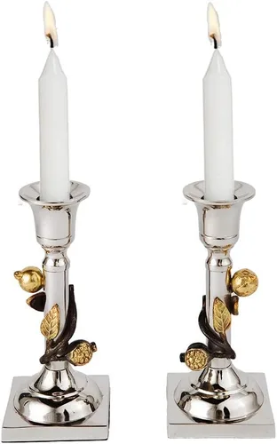 Vista 2 de Yair Emanuel Candelabros para velas Shabat Granadas Judaica Regalo CSU-1