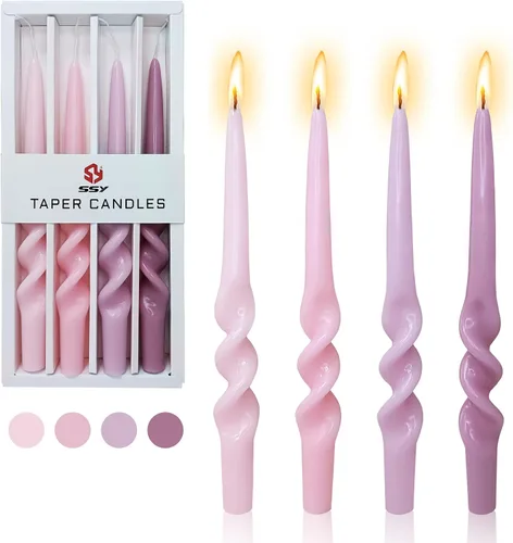 Vista 21 de SM101 - Vela cónica roja, velas en espiral de 10 pulgadas, velas largas cónicas sin goteo para cena, mesa de comedor, boda, fiesta, fiesta, Rojo