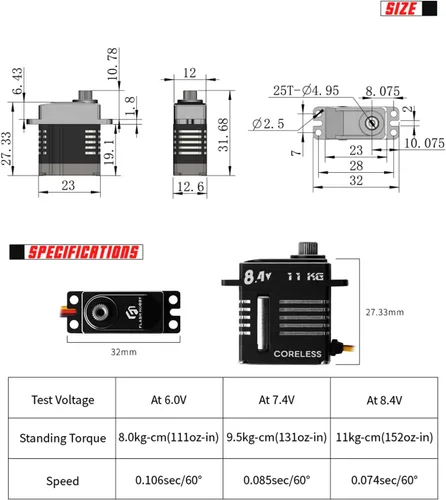 Vista 6 de FLASH HOBBY CLS1227RP 8.4V 24.3 lbs Coreless Digital Micro Servo para scx24 servo 1/18 RC Car Crawler Upgrade