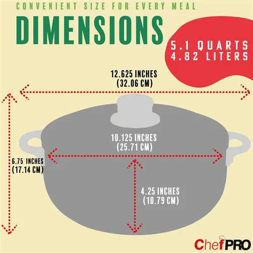 Vista 5 de Olla CALDERO de aluminio de Chef Pro, aluminio duradero, rendimiento de cocción superior para una distribución uniforme del calor, perfecta
