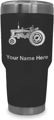 Vista 29 de LaserGram Vaso aislado al vacío de 20 onzas, Old Farm Tractor, grabado personalizado incluido (negro)