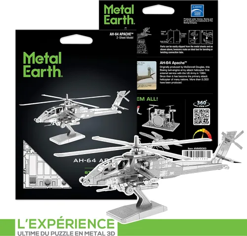 Vista 8 de Fascinations Metal Earth AH-64 Apache 3D Kit de modelo de metal