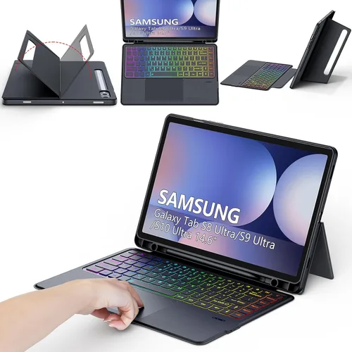 Vista 8 de Funda de teclado desmontable magnética para Samsung Galaxy Tab S6 Lite de 10,4 pulgadas 7Color Backlit Bluetooth Trackpad Keyboard