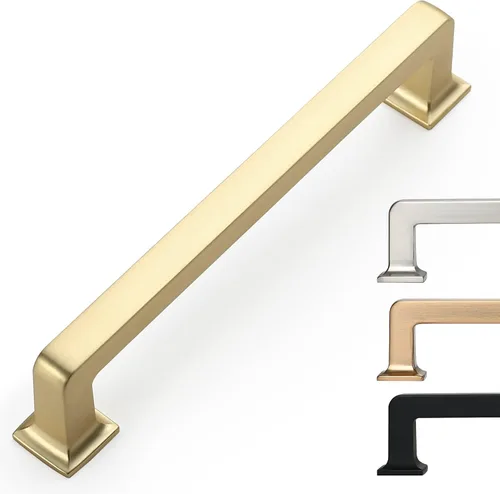 Vista 18 de 9BUILD Paquete de 6 pomos de latón cepillado de 1.2 pulgadas para gabinetes, pomos dorados para cajones, perillas cuadradas para gabinetes