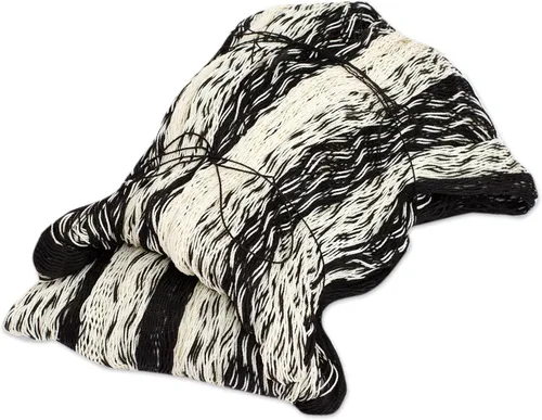 Vista 3 de NOVICA Hamaca maya tejida a mano de nailon a rayas blancas negras para 2 personas, rayas nocturnas (doble)