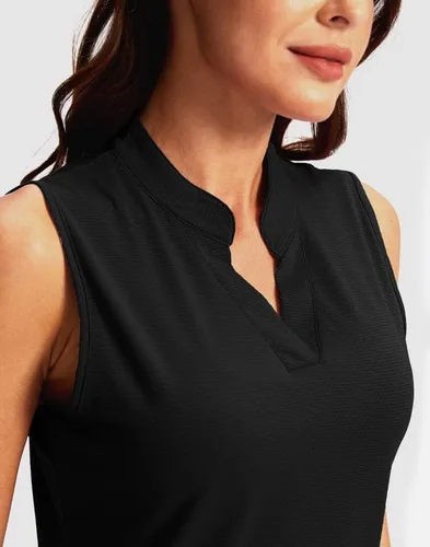 Vista 3 de SANTINY Camiseta de golf sin mangas para mujer, cuello en V, ligera, de secado rápido, para tenis, polo de golf para mujer
