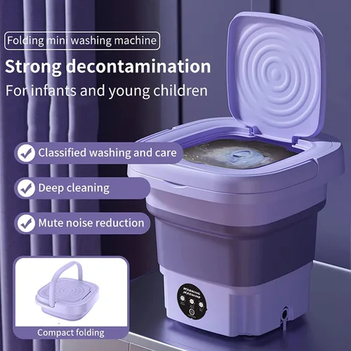 Vista 3 de Lavadora portátil para apartamentos, mini lavadora plegable de 8 litros con 3 niveles de temporización, onda de vibración y cesta escurridora
