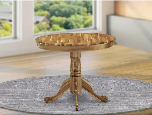 Vista 51 de HomeStock Mesa de comedor redonda de madera, mesa de cocina resistente para espacios pequeños, color negro y cereza/36 pulgadas sin gotas