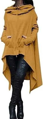 Vista 5 de Abrigo de manga larga con cordón para mujer, color liso, suelto, casual, poncho con capucha (verde militar, M)