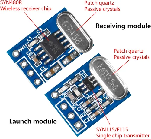 Vista 5 de 5 sistemas 433MHZ transmisor inalámbrico y receptor módulo de placa SYN115 SYN480R preguntar/OOK chip PCB
