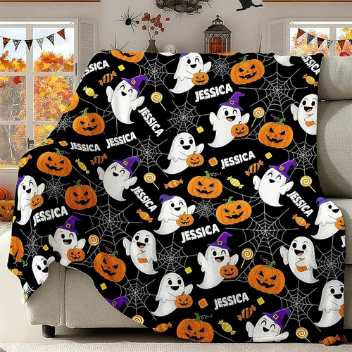 Vista 12 de D-Story Manta de vellón de Halloween, manta de calabaza de otoño para sofá, cama, habitación, regalos de Acción de Gracias para niños y adultos, 50