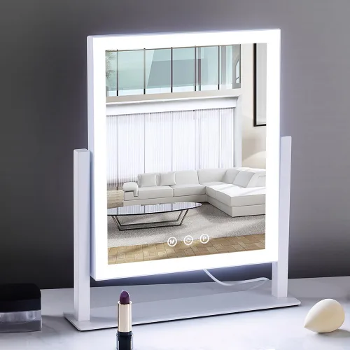 Vista 5 de HIEEY Espejo de maquillaje iluminado, espejo de tocador Hollywood con luces, tres modos de iluminación de color y espejo de aumento 5X, control
