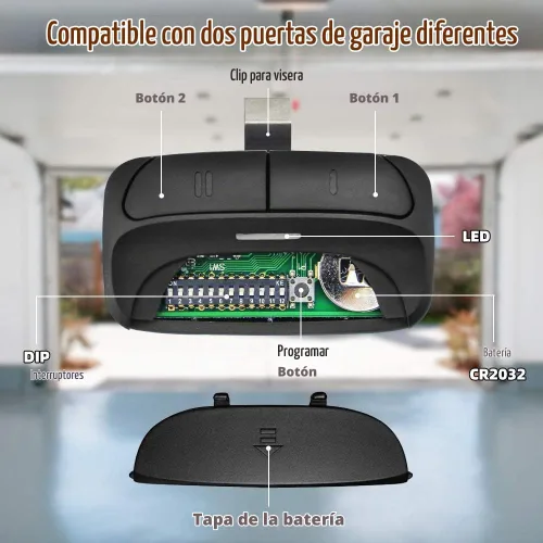 Vista 6 de Control remoto universal para puerta de garaje compatible con LiftMaster, Chamberlain, Linear, Stanley, Wayne Dalton, Craftsman y otros abridores
