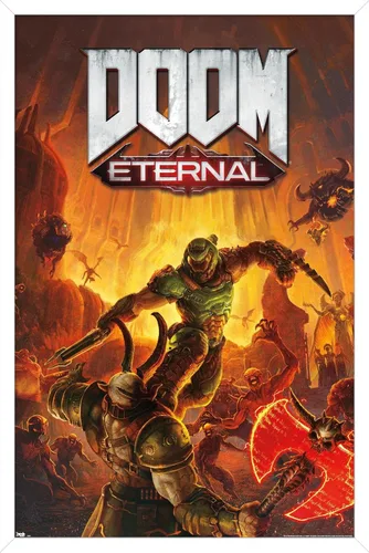 Vista 14 de Trends International Doom Eternal - Póster de pared Marauder, 22.4 pulgadas de largo x 14.7 pulgadas, versión enmarcada en madera de granero