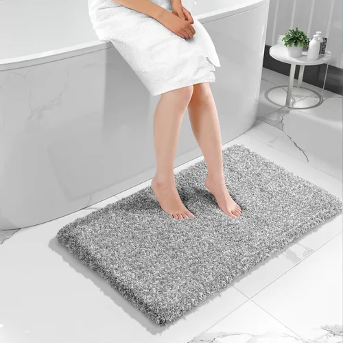 Vista 14 de Yimobra Alfombras de baño en negro y blanco antideslizantes lavables, tapetes de baño ultra suaves y absorbentes de agua, alfombra de ducha suave