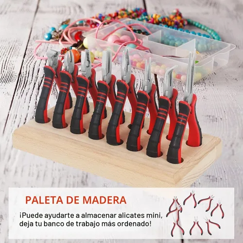 Vista 5 de Juego de alicates de joyería, kit de herramientas para hacer joyeros, mini alicates de alambre profesional de 8 piezas con soporte de madera