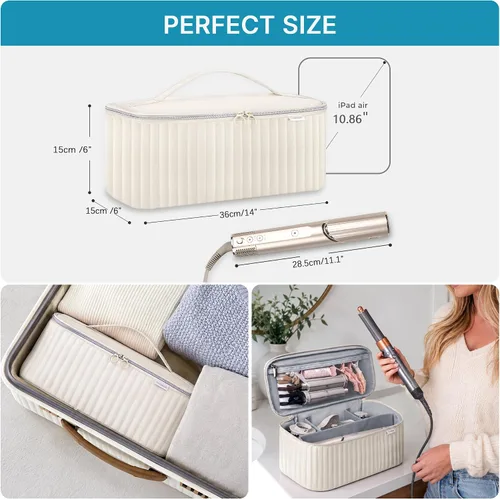 Vista 2 de Lexeeco Estuche de viaje para llevar para secador de pelo Shark Flexstyle Dyson Airwrap, incluye espacio para guardar accesorios de cepillo