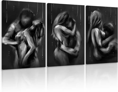 Vista 47 de Novatique 3 piezas de arte de pared sexy en blanco y negro para parejas desnudas, decoración de pared abstracta de amor para mujeres y hombres, arte