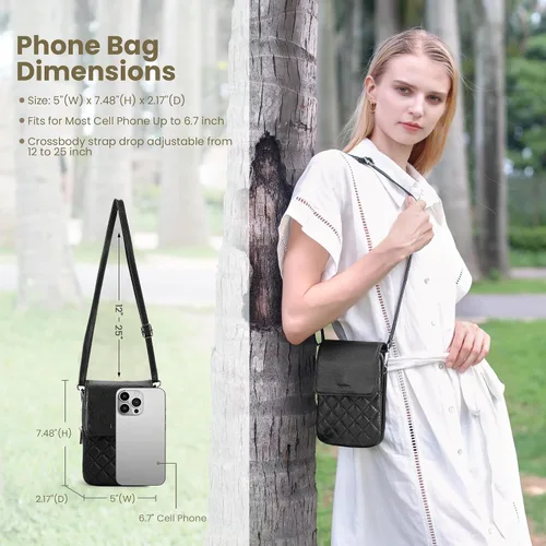 Vista 4 de befen Bolsos cruzados pequeños de cuero genuino para mujer, bolsa cruzada para teléfono celular con ranuras para tarjetas de bloqueo RFID