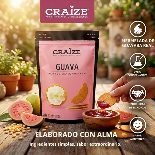 Vista 5 de Craize Guava Crisps Galletas de maíz tostadas sin gluten, veganas, kosher, paquete de 6, 4 onzas cada una