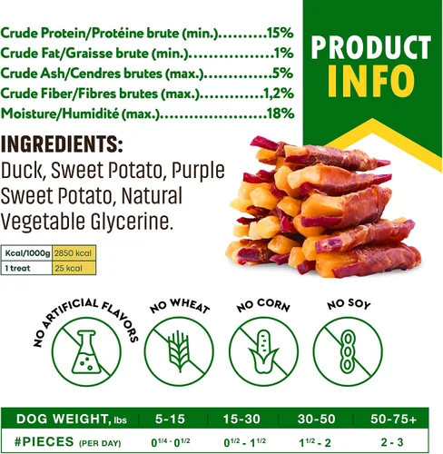 Vista 6 de Beloved Pets - Caprichos de batata dulce para perros y golosinas masticables de pato saludables 10.6 Oz - Snacks para cachorros y huesos blandos