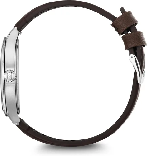 Vista 3 de Victorinox Reloj Alliance con esfera plateada de dos tonos y correa de cuero marrón, Marrón