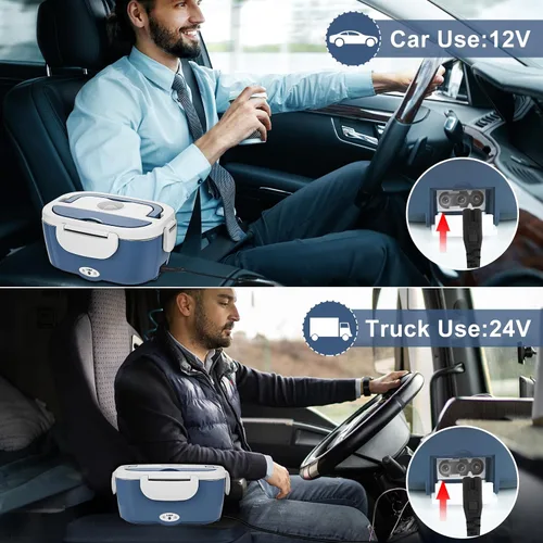 Vista 3 de Fiambrera eléctrica Akhia para adultos, lonchera con calentamiento rápido de 80 W para automóvil/camión/oficina/viajes con contenedor de acero