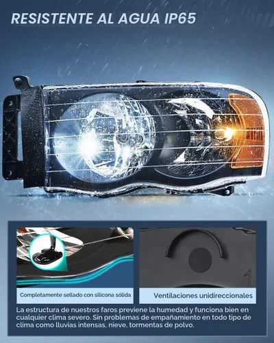 Vista 5 de Nilight Faros para 2002 2003 2004 2005 Ram 1500 2500 3500 Camión, Juego de Montaje de Faros Conductor y Pasajero, Reemplazo de Faros, Carcasa Negra