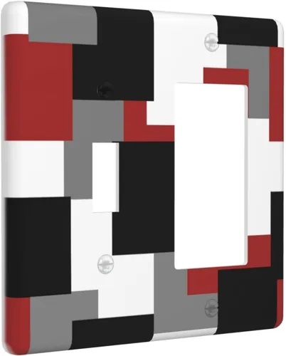 Vista 133 de Placa de Interruptor de Luz de Palanca Única Abstracta en Negro, Blanco y Gris, Cubierta de Tomacorriente, Placa de Pared Decorativa de Un