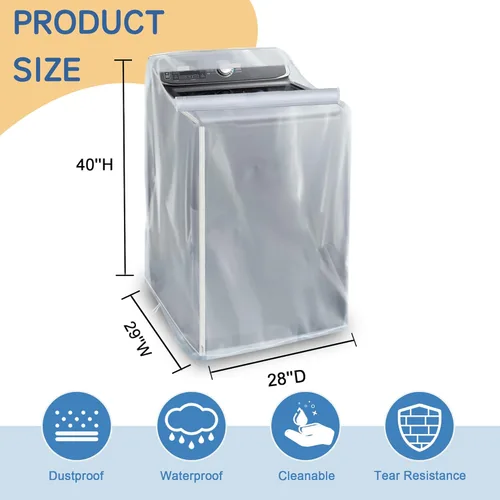 Vista 2 de Fundas para lavadora y secadora – Funda de lavadora para carga superior y carga frontal – Impermeable y a prueba de polvo con cremallera suave