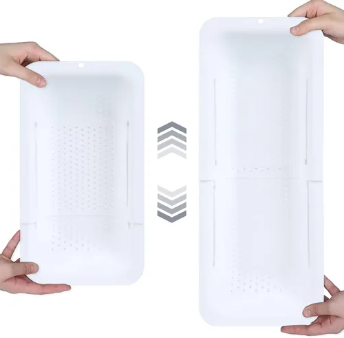 Vista 15 de BLUE GINKGO Cesta coladora para colocar sobre el fregadero, lavar verduras y frutas, escurrir la pasta cocida y platos secos, extensible, artículos