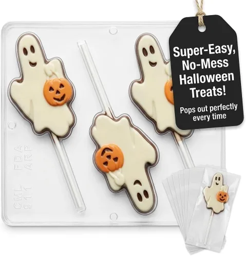 Vista 5 de Fantasma con calabaza Lollipop Chocolate Candy Mold Halloween 911