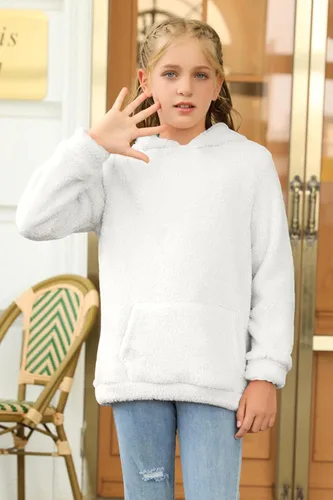 Vista 5 de Haloumoning Sudadera con capucha de forro polar mullido para niñas de 4 a 15 años