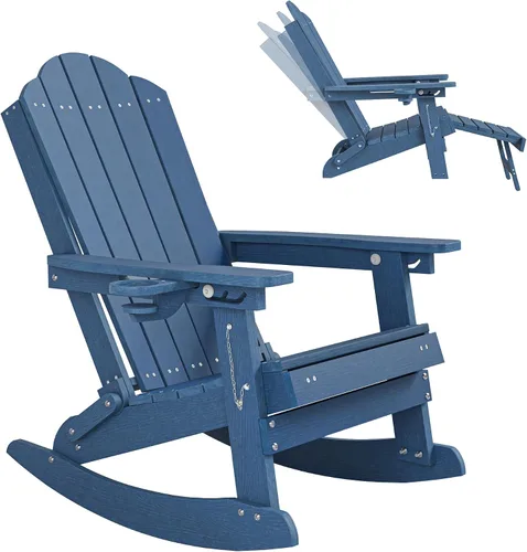 Vista 15 de LUE BONA HDPE 5-in-1 Folding Adirondack Rocking Chair, Black