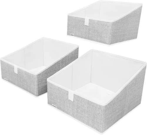 Vista 9 de Paquete de 3 contenedores de almacenamiento para armario, caja de almacenamiento grande trapezoidal, cestas de tela plegables para organizar ropa